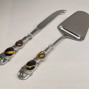 Dansk Cheese Slicer & Cheese Knife Set Stainless Steel Wire Stone Wrapped Handle